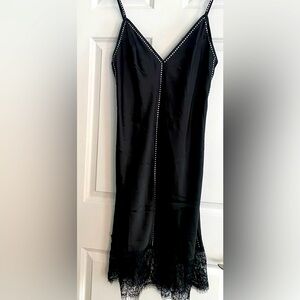 Victoria’s Secret Black Sayin Slip Dress/ w Rhinestones